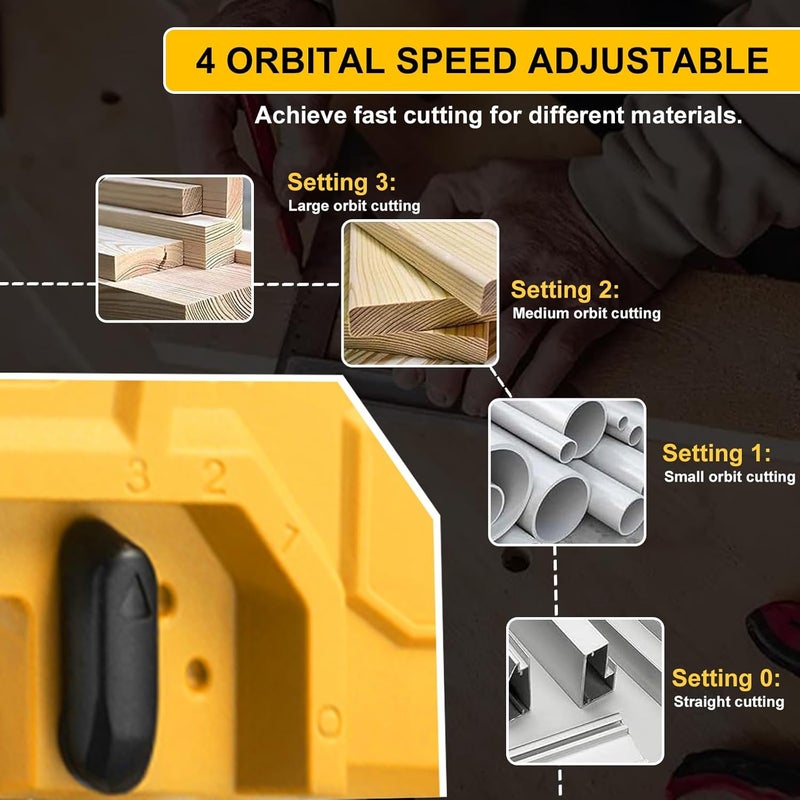 OXVIT Cordless Jig Saw Compatible with Dewalt 20V Battery, Brushless Jig Saw with 6pcs Blades, 4 Orbital Sets for Wood, Plastic and Metal Cutting (Tool Only, No Battery) - Image 5
